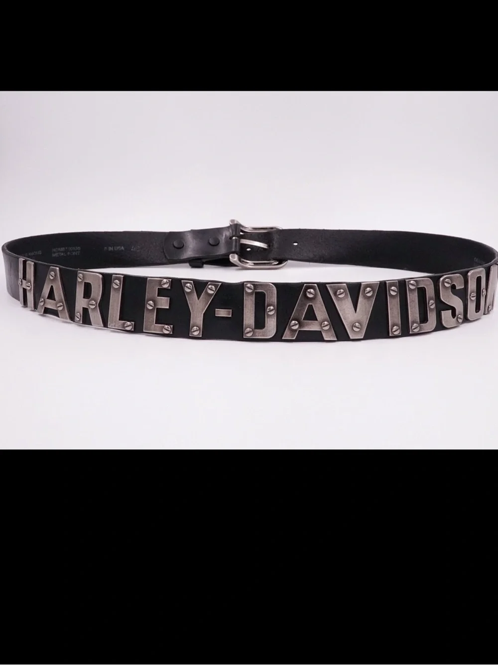 Harley-Davidson Black Leather Silver Logo Belt Size 36
